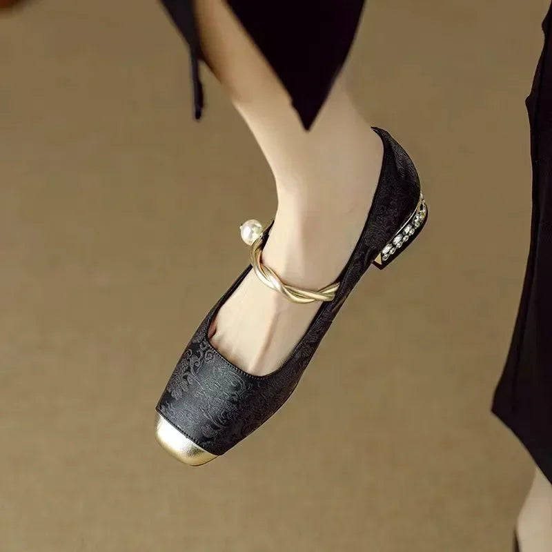 Vintage Braided Pearl Strap Shoes