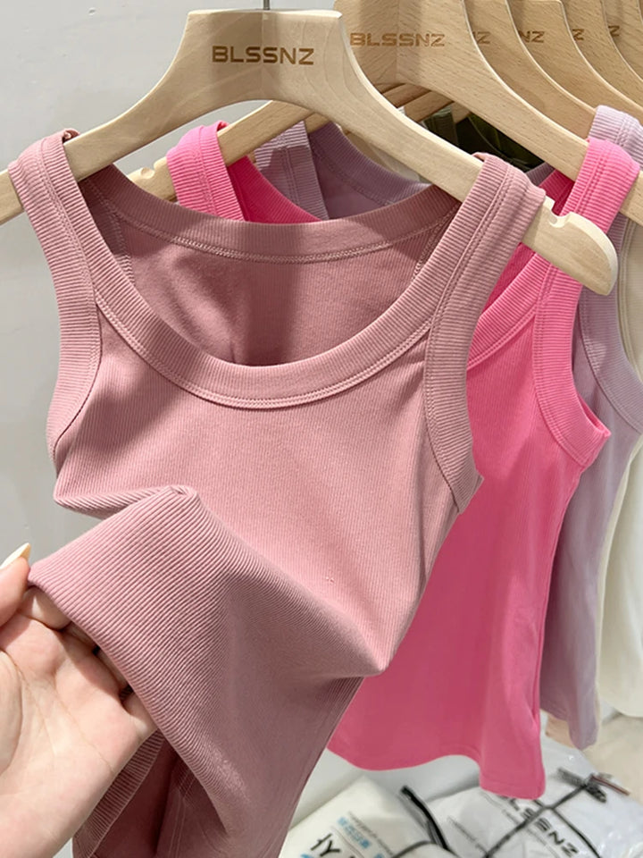 Ribbed Cropped Wife Beater Tank Top for Women