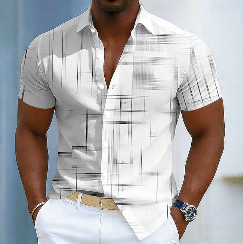 Short Sleeve Button Geometric Shirt