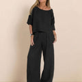 At Ease & Down to Earth: Short-sleeved Pullover & Wide Trouser Matching Set