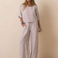 At Ease & Down to Earth: Short-sleeved Pullover & Wide Trouser Matching Set