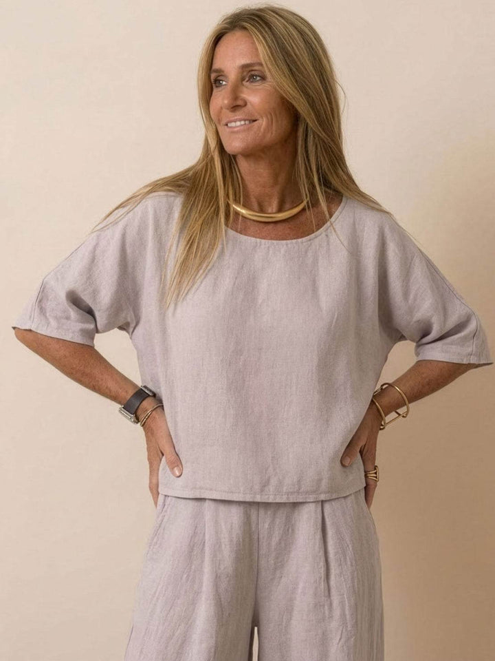 At Ease & Down to Earth: Short-sleeved Pullover & Wide Trouser Matching Set