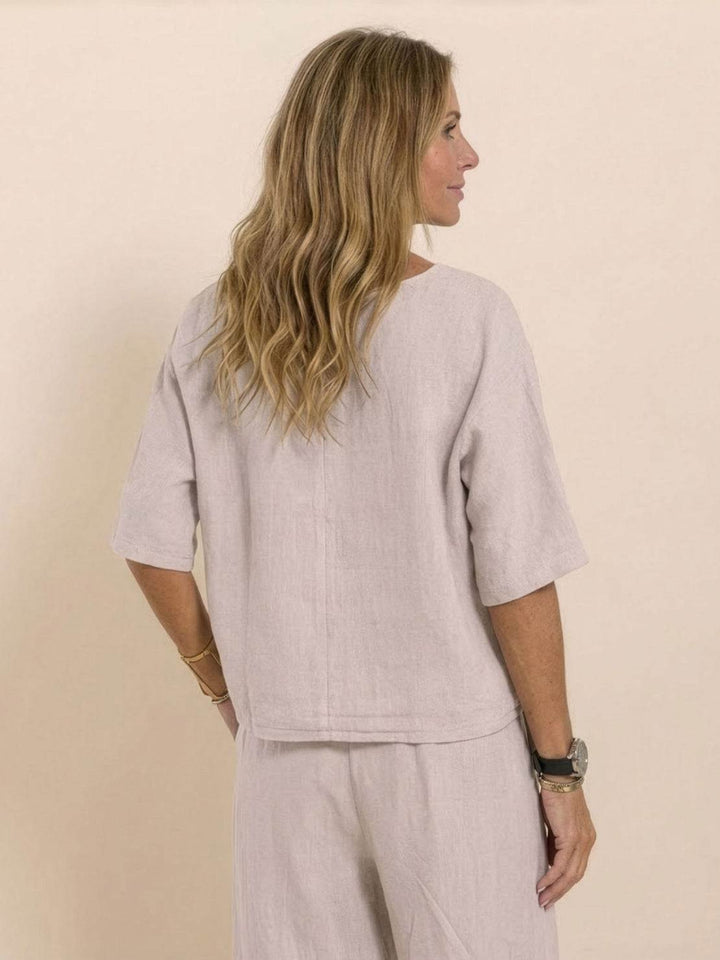 At Ease & Down to Earth: Short-sleeved Pullover & Wide Trouser Matching Set