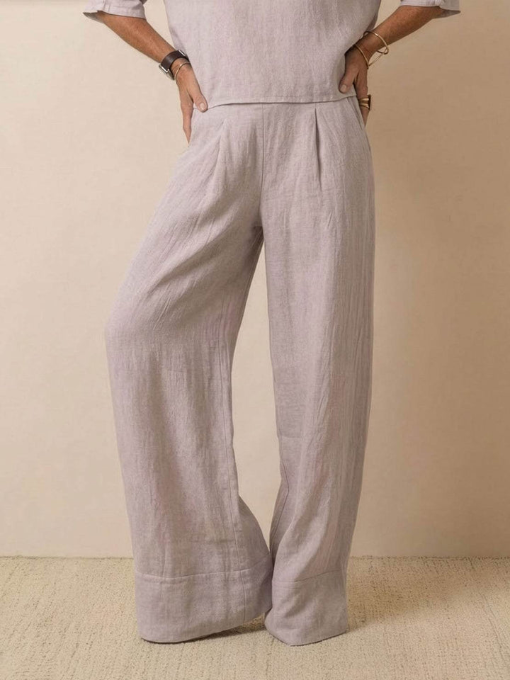 At Ease & Down to Earth: Short-sleeved Pullover & Wide Trouser Matching Set