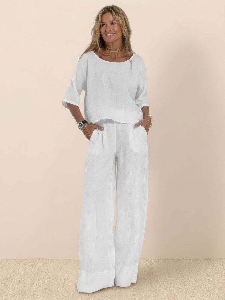 At Ease & Down to Earth: Short-sleeved Pullover & Wide Trouser Matching Set
