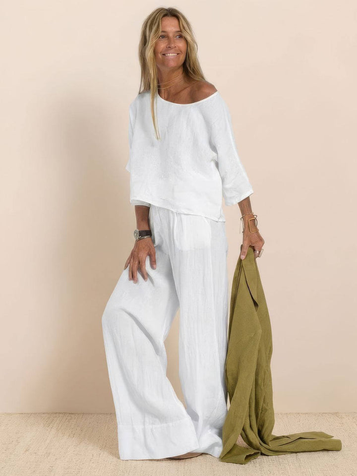 At Ease & Down to Earth: Short-sleeved Pullover & Wide Trouser Matching Set