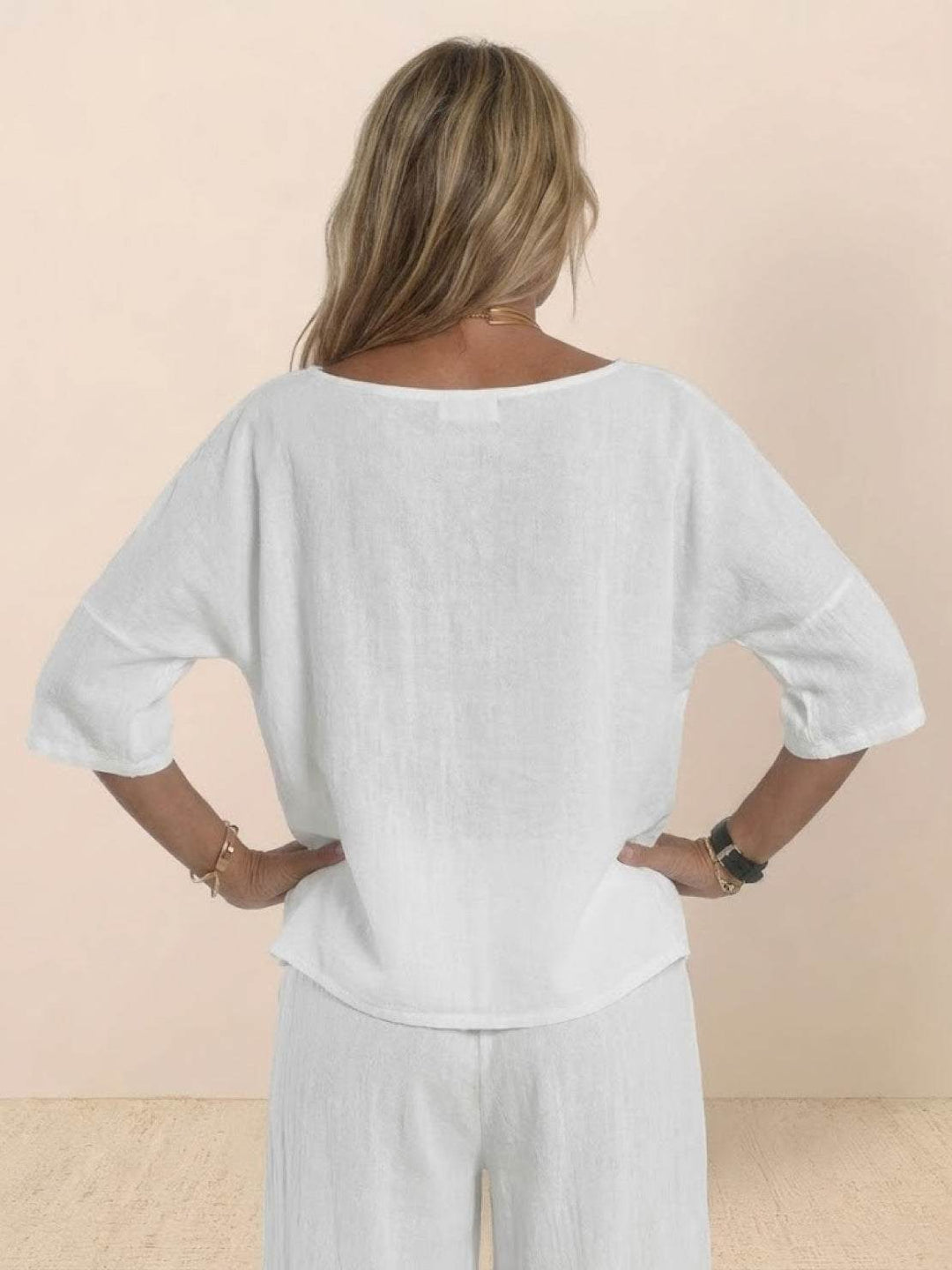 At Ease & Down to Earth: Short-sleeved Pullover & Wide Trouser Matching Set