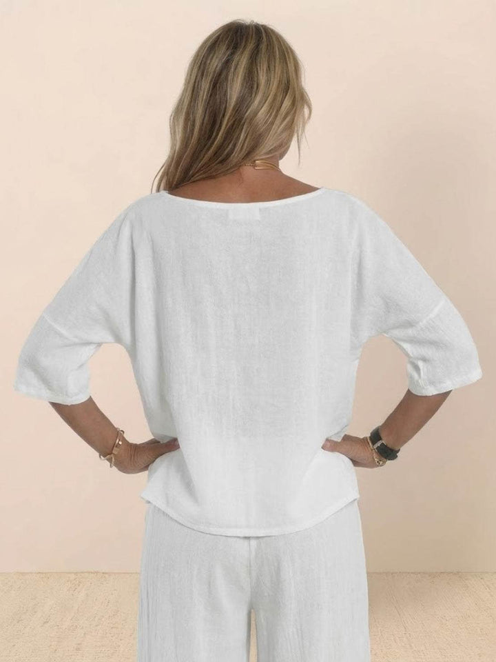 At Ease & Down to Earth: Short-sleeved Pullover & Wide Trouser Matching Set