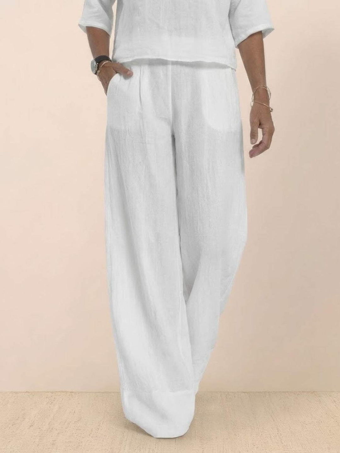 At Ease & Down to Earth: Short-sleeved Pullover & Wide Trouser Matching Set