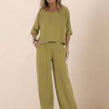 At Ease & Down to Earth: Short-sleeved Pullover & Wide Trouser Matching Set
