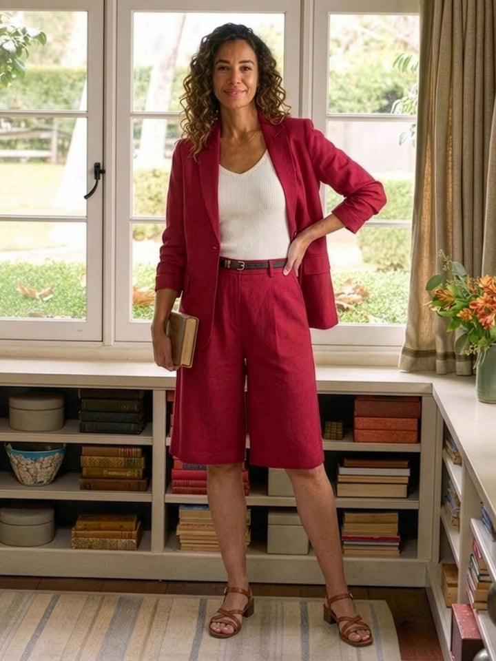 Blazer and High-Waisted Shorts Two-Piece Set