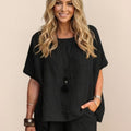 Comfy Linen-like Shirt & Shorts Two-Piece Set