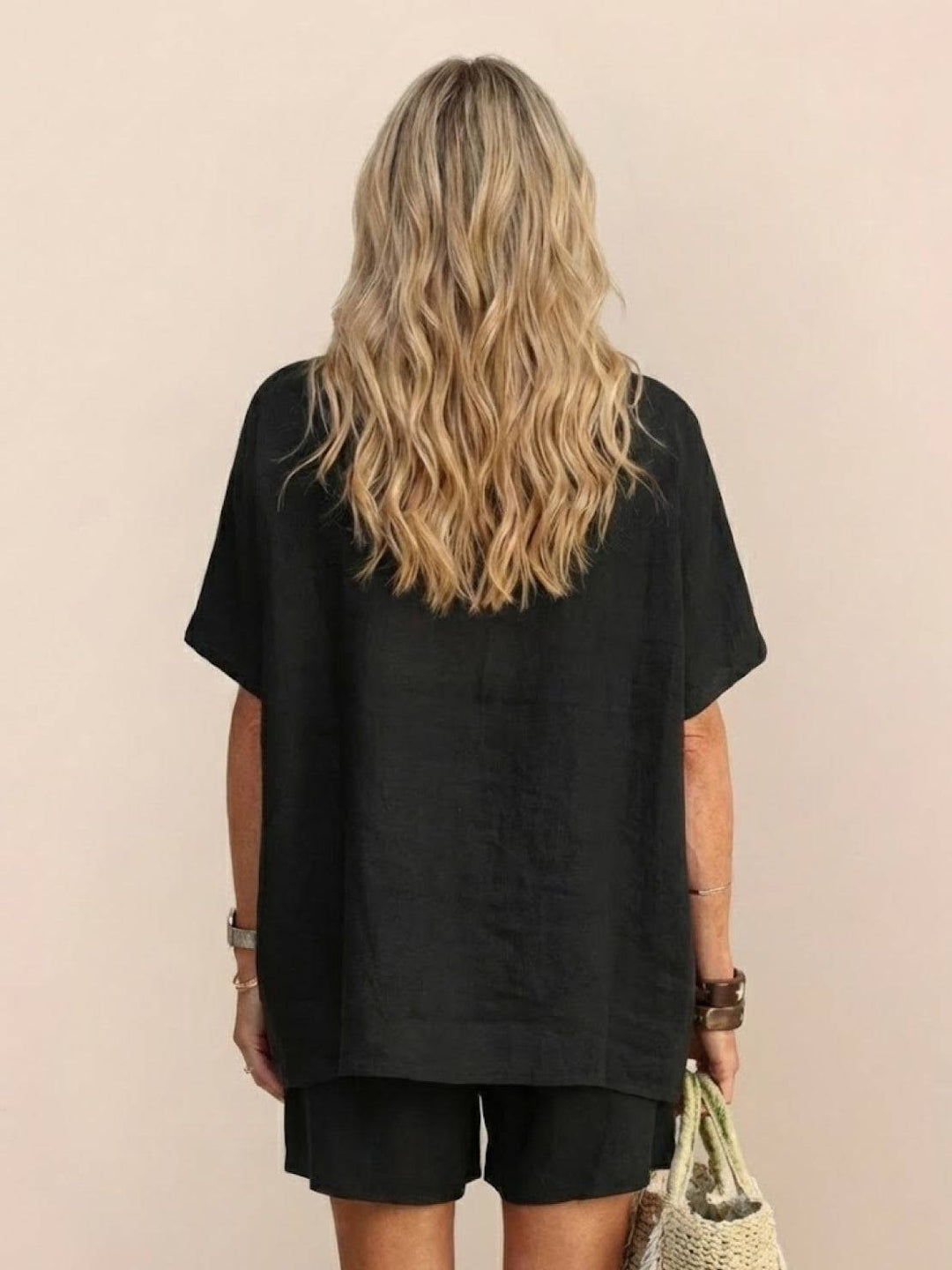Comfy Linen-like Shirt & Shorts Two-Piece Set