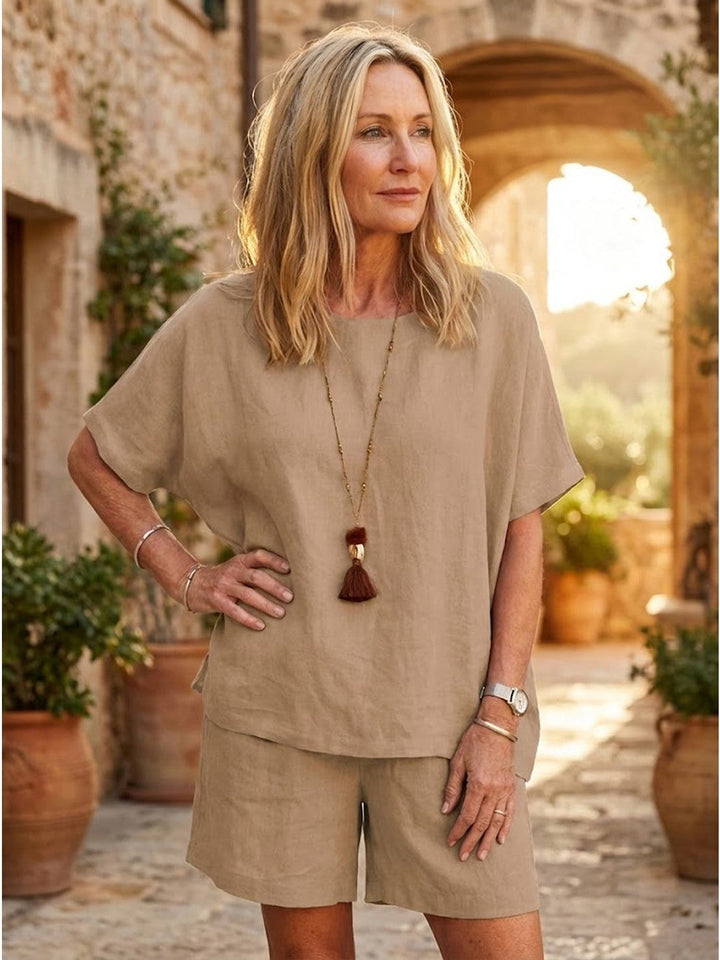 Comfy Linen-like Shirt & Shorts Two-Piece Set