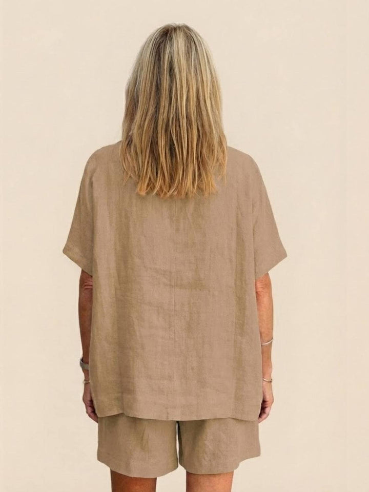 Comfy Linen-like Shirt & Shorts Two-Piece Set