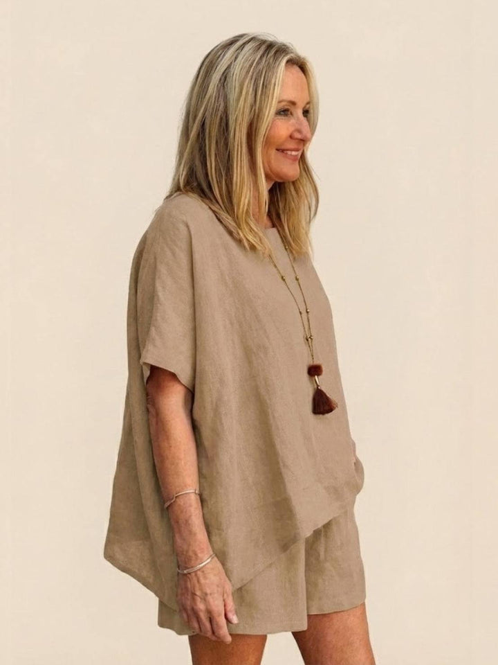 Comfy Linen-like Shirt & Shorts Two-Piece Set