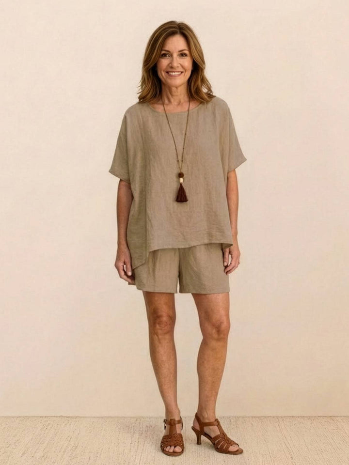 Comfy Linen-like Shirt & Shorts Two-Piece Set