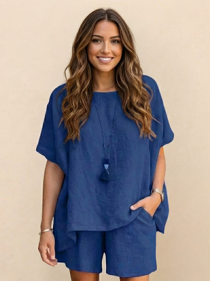 Comfy Linen-like Shirt & Shorts Two-Piece Set