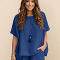 Comfy Linen-like Shirt & Shorts Two-Piece Set