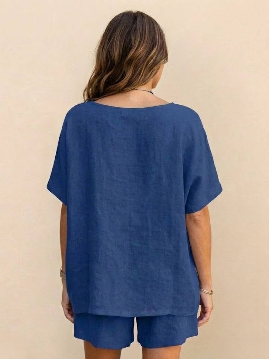 Comfy Linen-like Shirt & Shorts Two-Piece Set