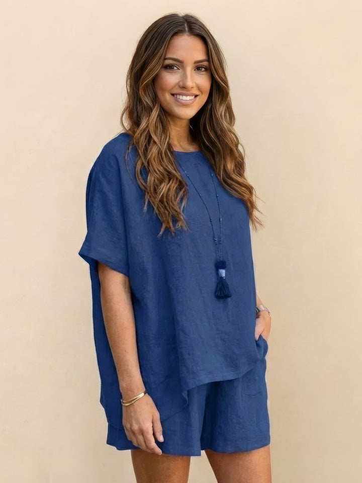Comfy Linen-like Shirt & Shorts Two-Piece Set