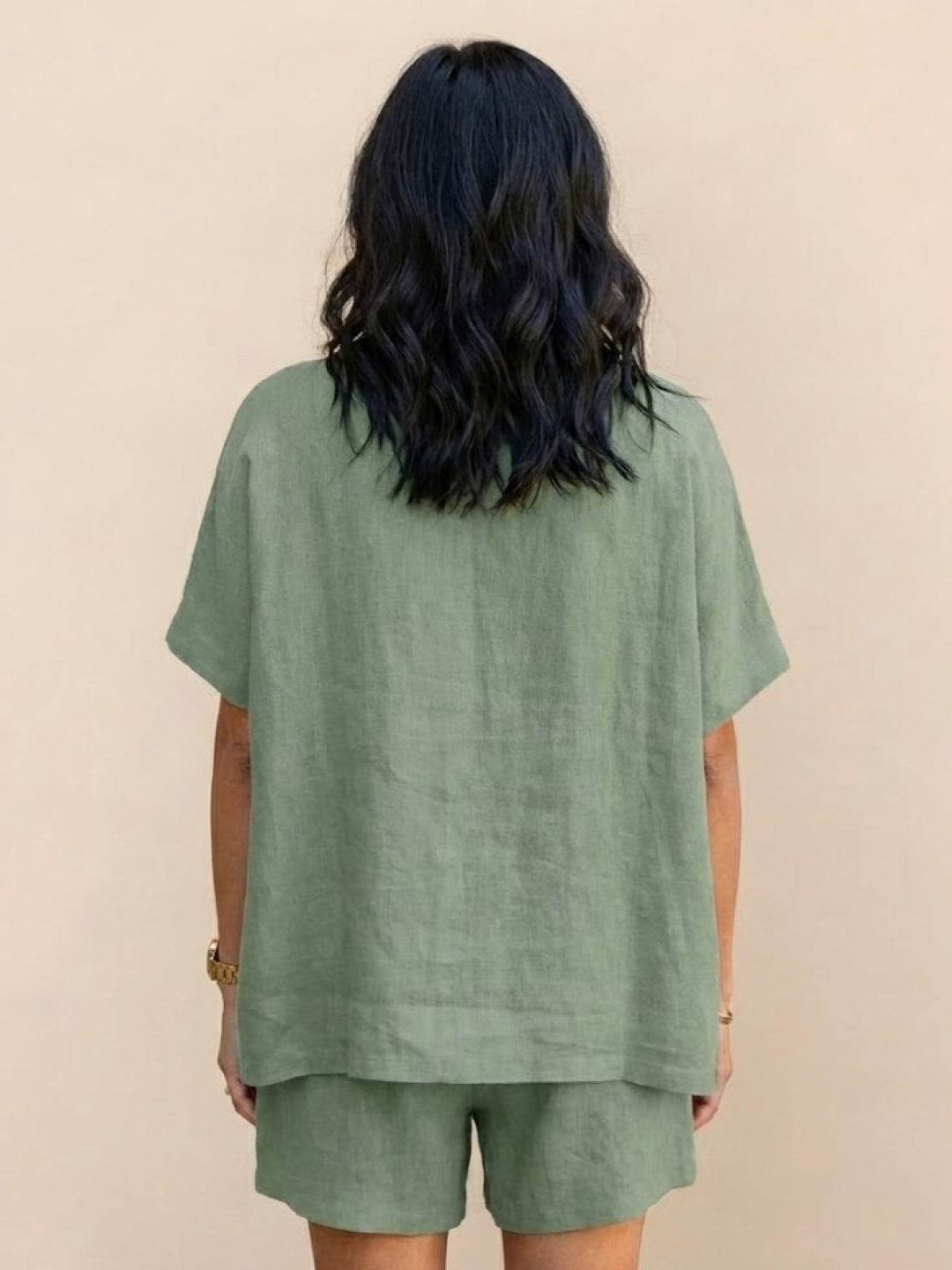 Comfy Linen-like Shirt & Shorts Two-Piece Set
