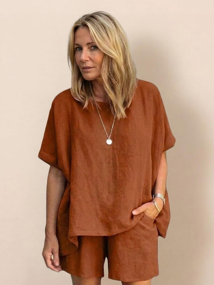Comfy Linen-like Shirt & Shorts Two-Piece Set