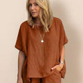 Comfy Linen-like Shirt & Shorts Two-Piece Set