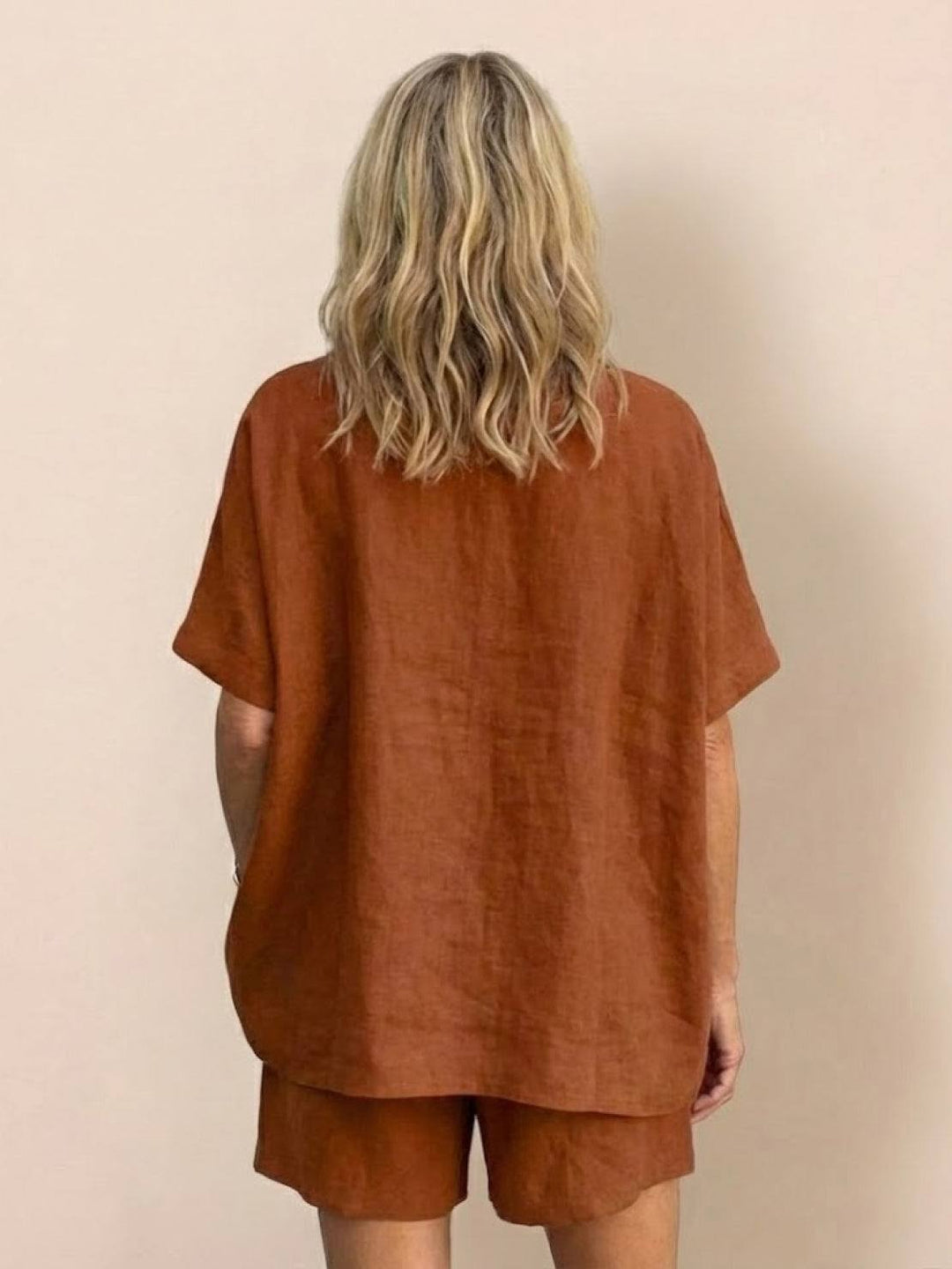 Comfy Linen-like Shirt & Shorts Two-Piece Set