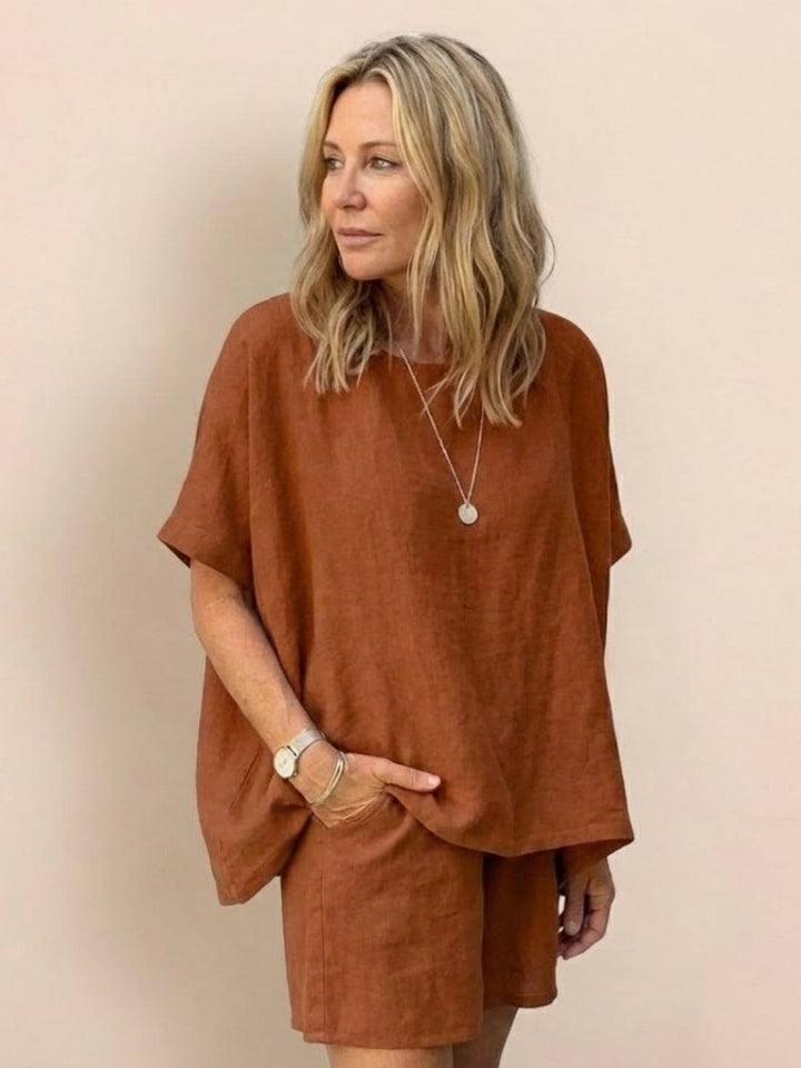 Comfy Linen-like Shirt & Shorts Two-Piece Set