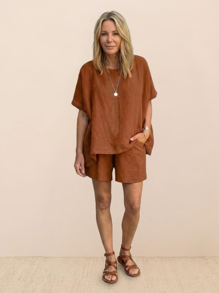 Comfy Linen-like Shirt & Shorts Two-Piece Set