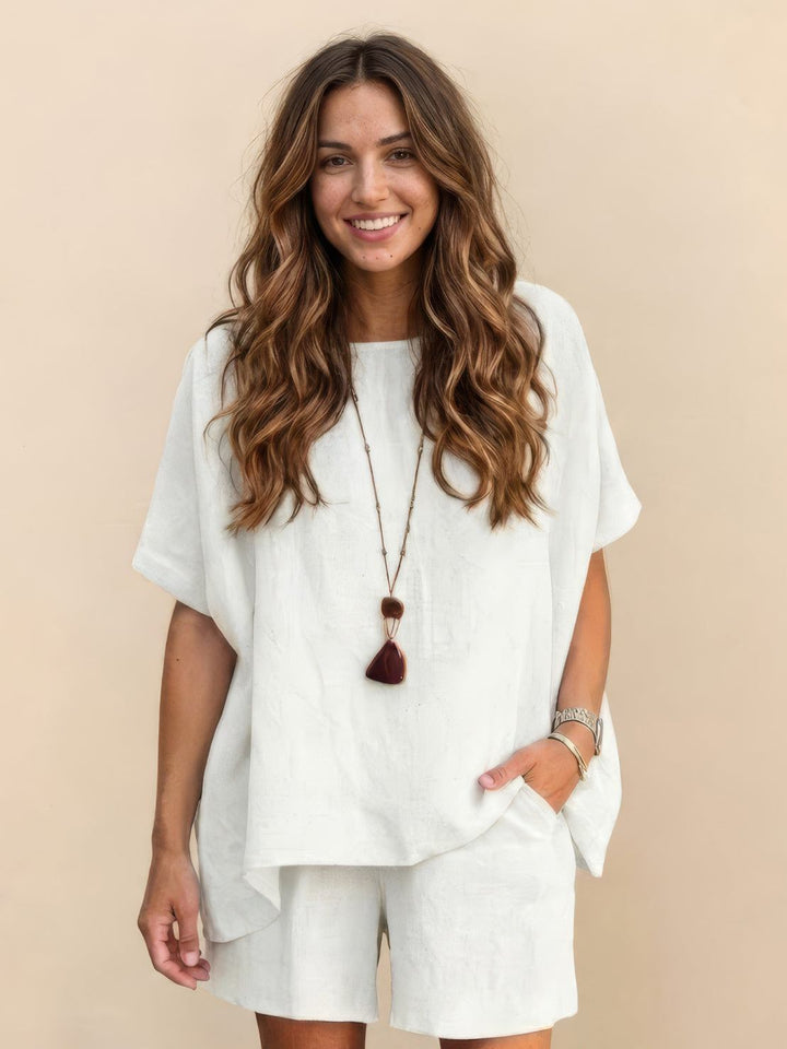 Comfy Linen-like Shirt & Shorts Two-Piece Set