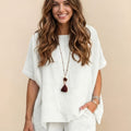 Comfy Linen-like Shirt & Shorts Two-Piece Set