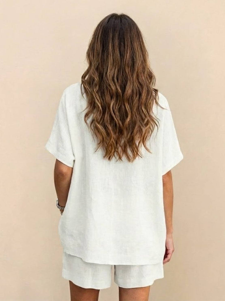 Comfy Linen-like Shirt & Shorts Two-Piece Set