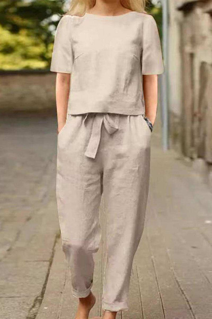 Cotton-Linen Blend Monochrome Two-Piece Set