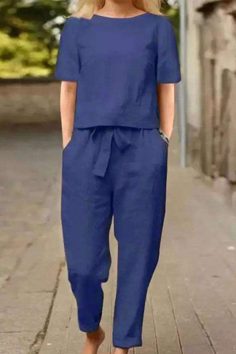 Cotton-Linen Blend Monochrome Two-Piece Set
