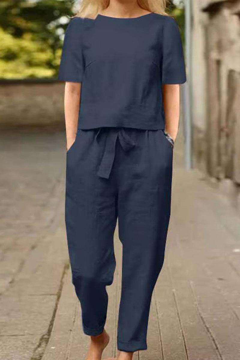 Cotton-Linen Blend Monochrome Two-Piece Set
