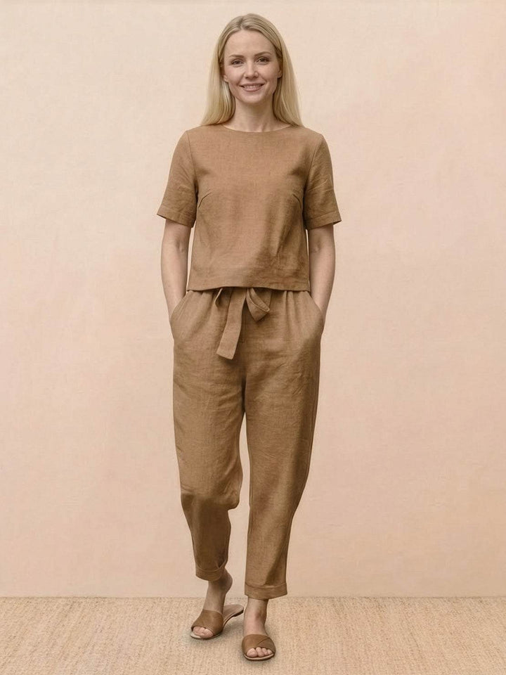 Cotton-Linen Blend Monochrome Two-Piece Set