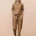 Cotton-Linen Blend Monochrome Two-Piece Set