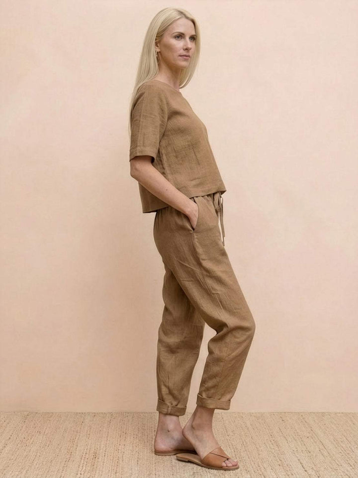 Cotton-Linen Blend Monochrome Two-Piece Set