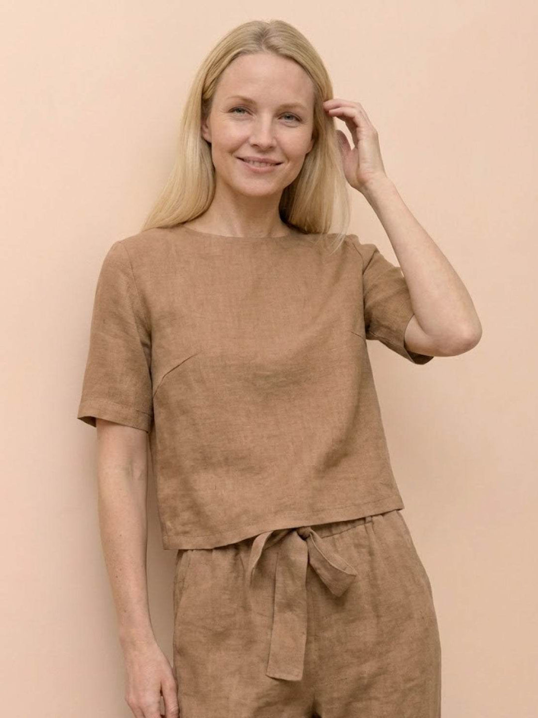Cotton-Linen Blend Monochrome Two-Piece Set