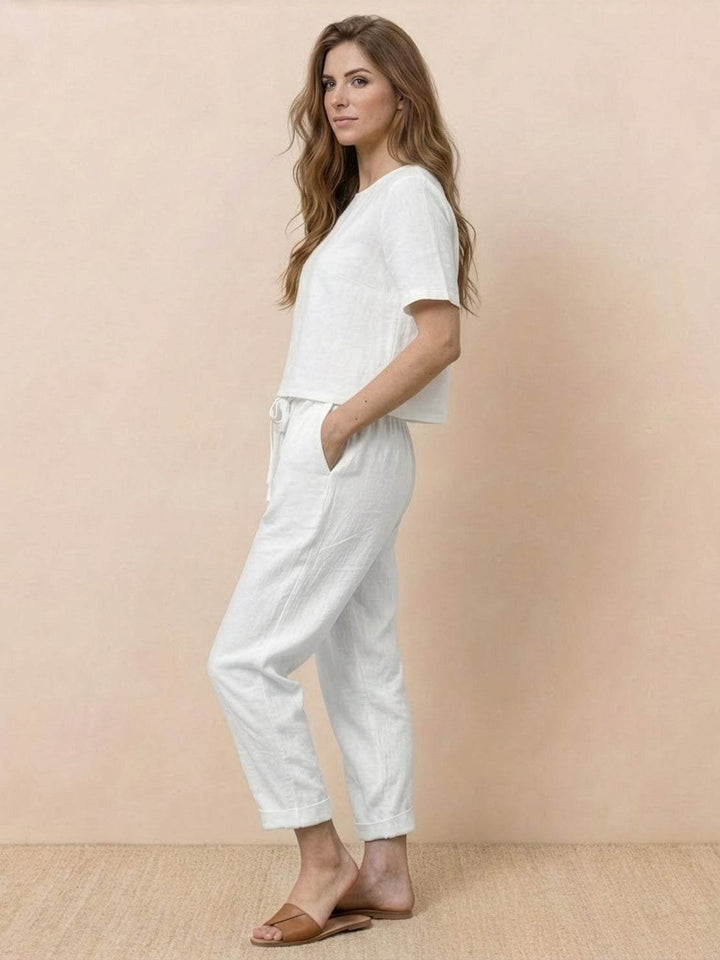 Cotton-Linen Blend Monochrome Two-Piece Set