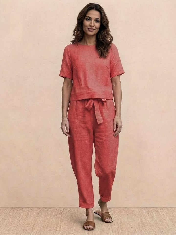 Cotton-Linen Blend Monochrome Two-Piece Set