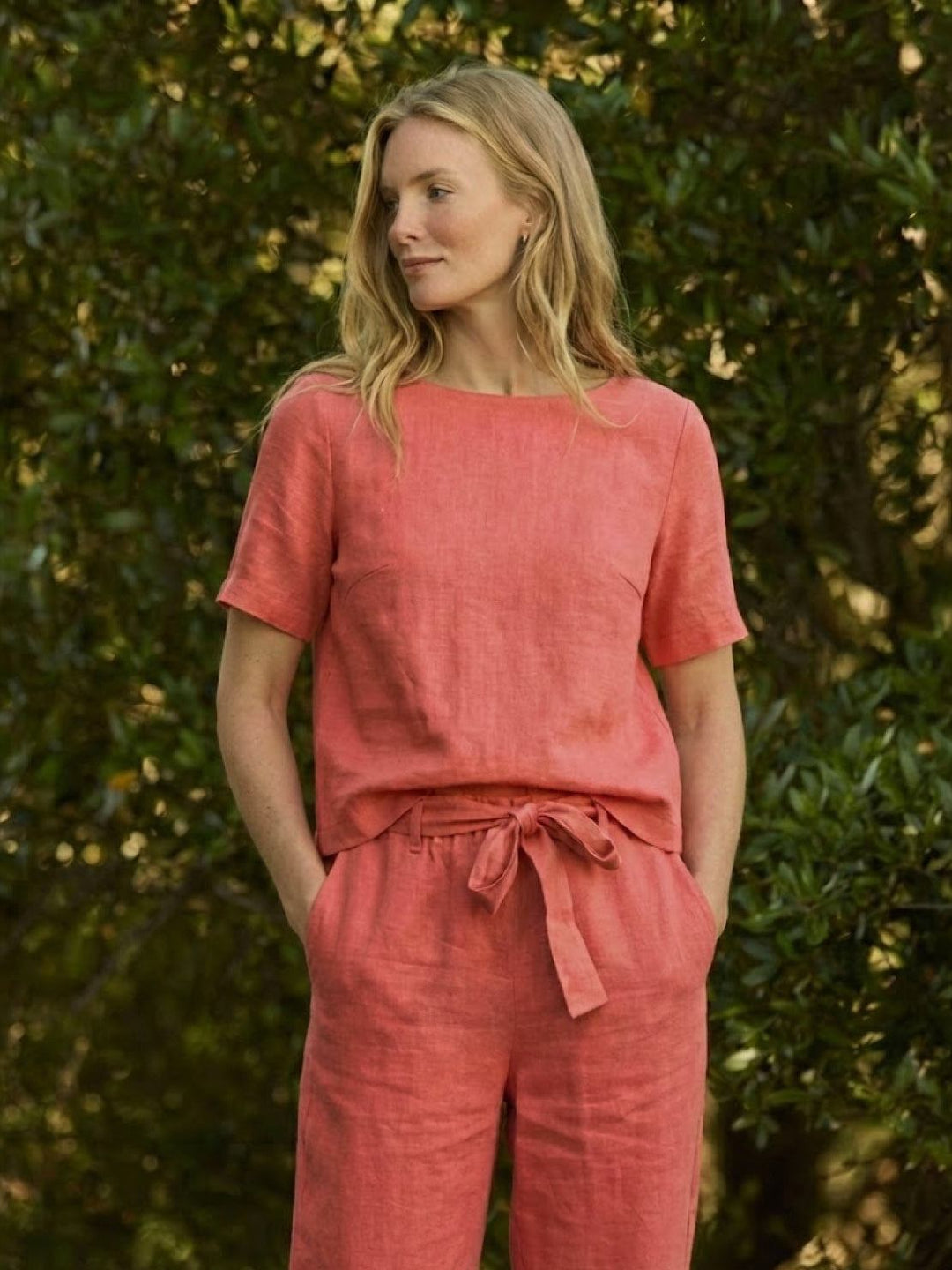 Cotton-Linen Blend Monochrome Two-Piece Set