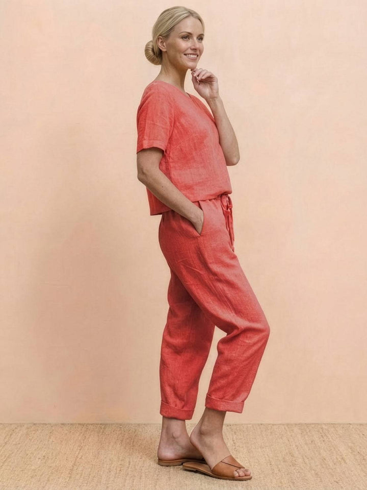 Cotton-Linen Blend Monochrome Two-Piece Set