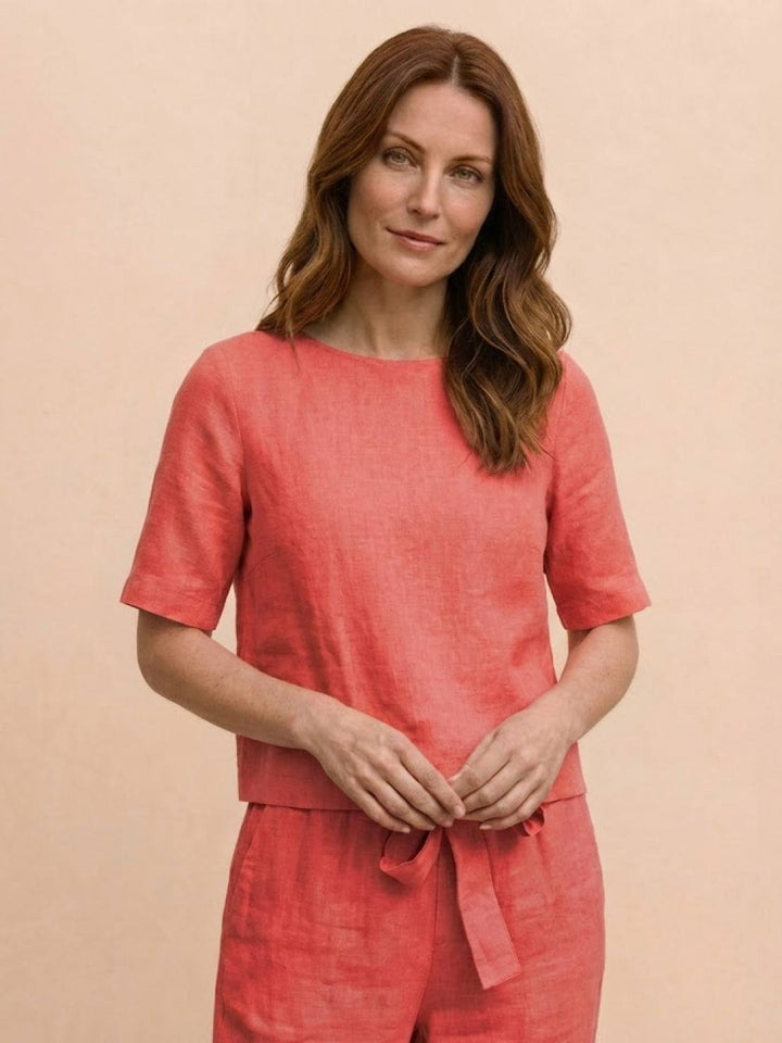 Cotton-Linen Blend Monochrome Two-Piece Set