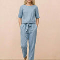 Cotton-Linen Blend Monochrome Two-Piece Set