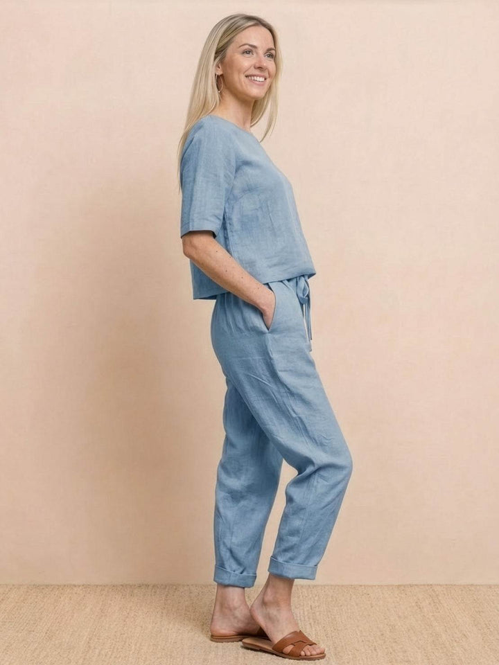 Cotton-Linen Blend Monochrome Two-Piece Set