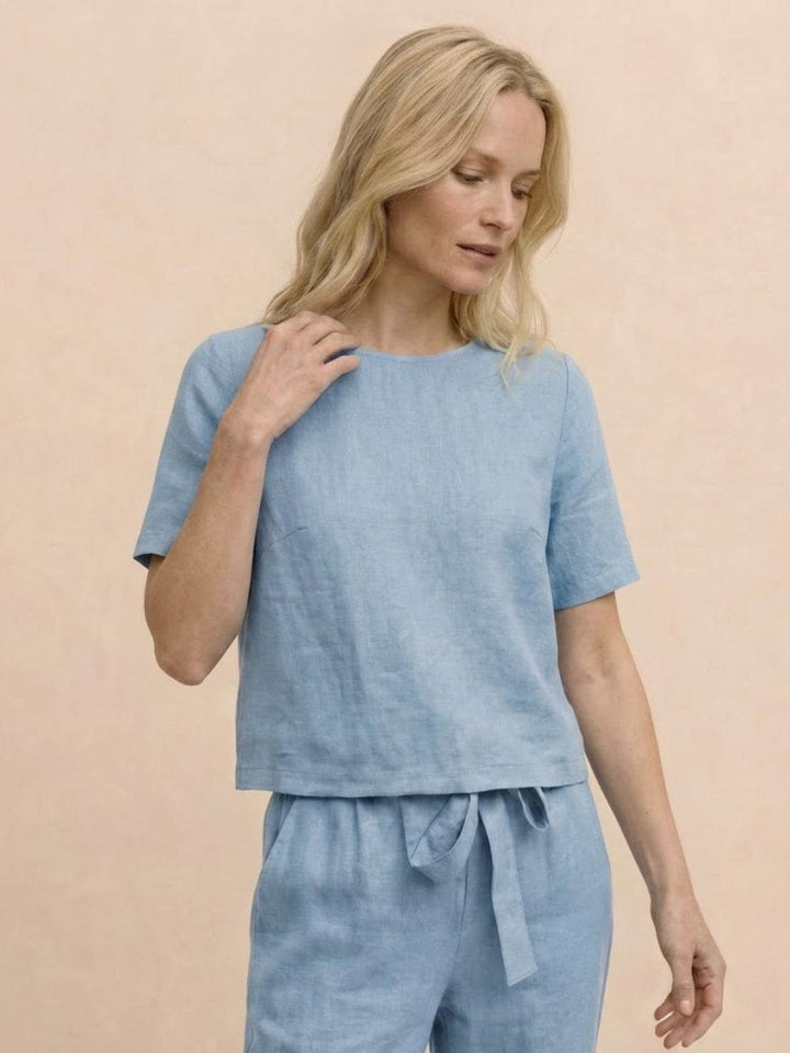 Cotton-Linen Blend Monochrome Two-Piece Set