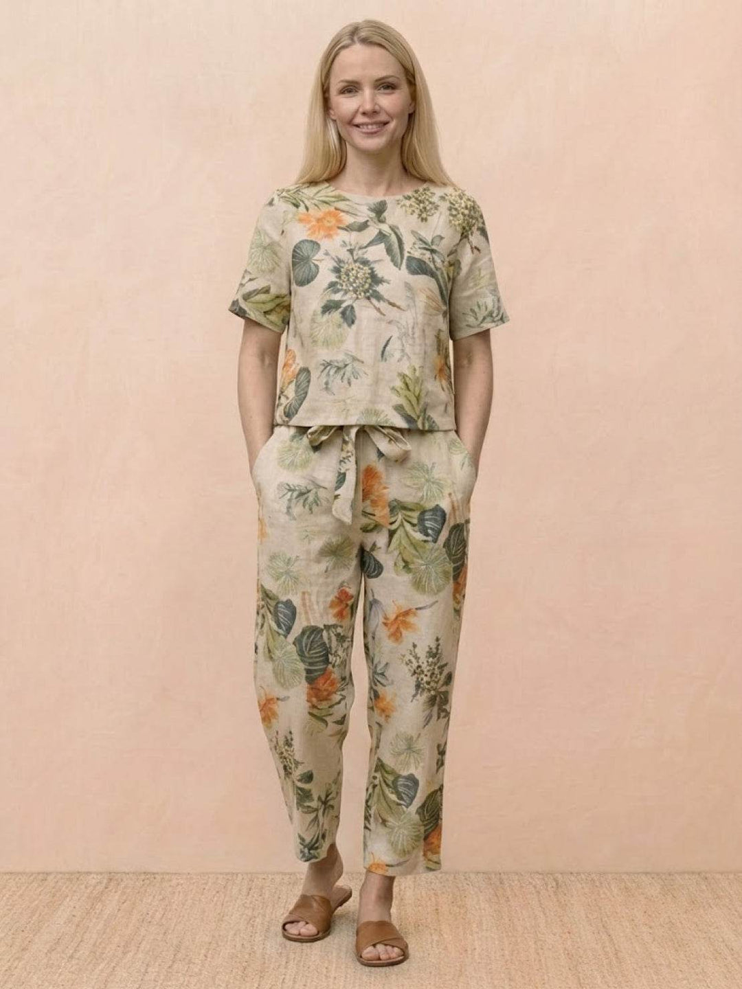 Cotton-Linen Blend Monochrome Two-Piece Set